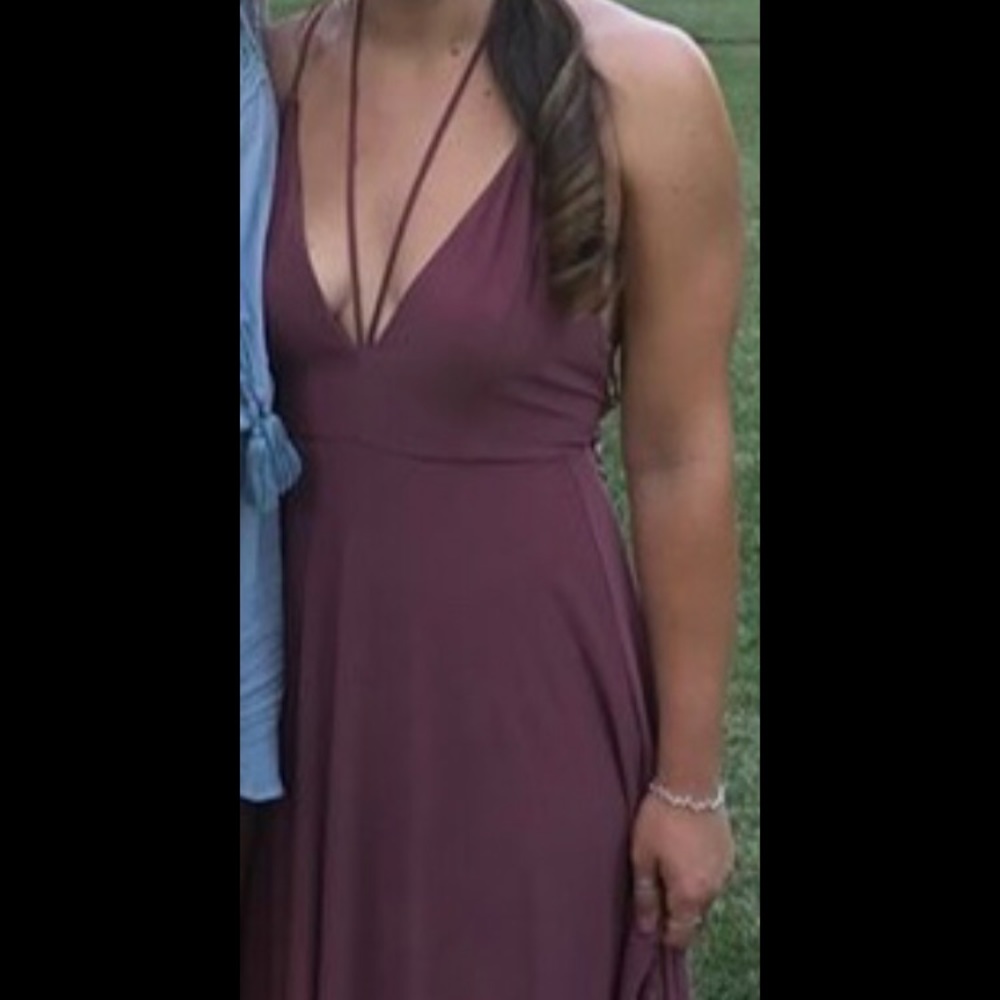 Long Mauve Dress w/ Plunging Neckline